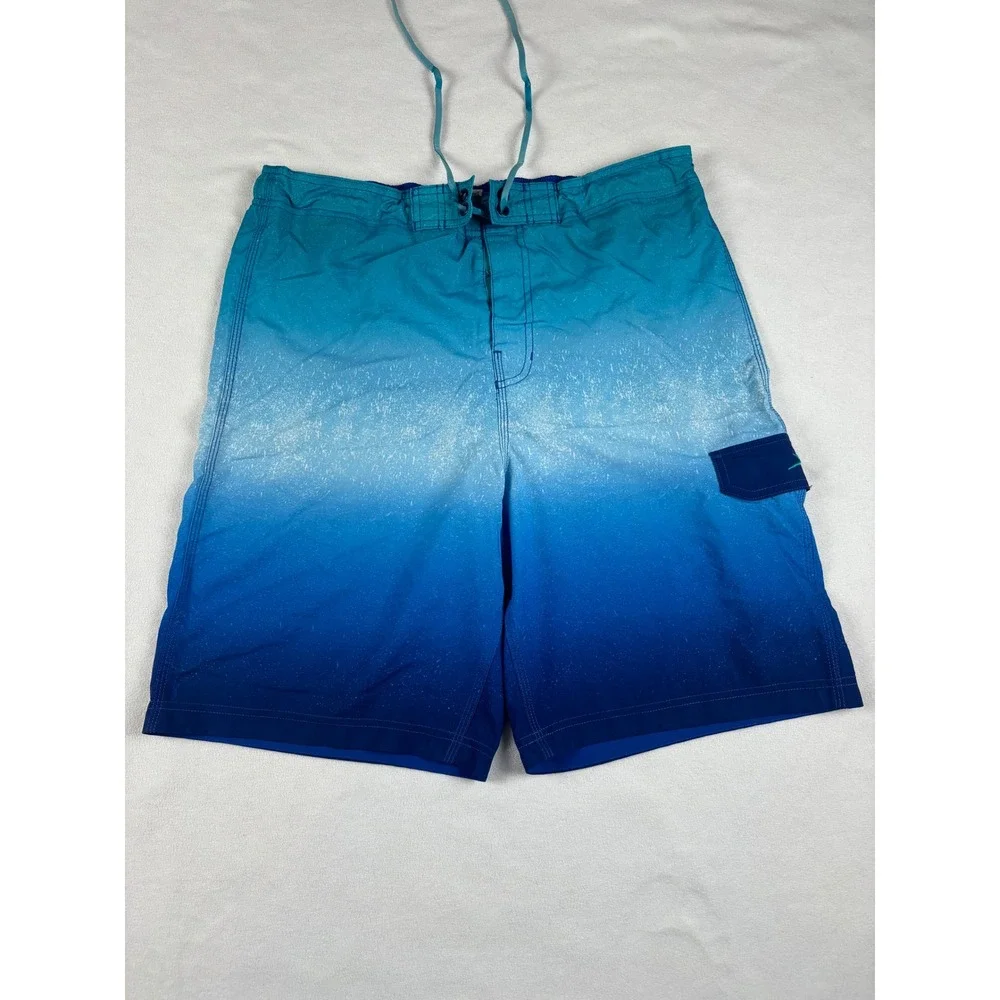 Speedo Mens Board Shorts Blue Ombre Gradient Mesh‎ Lined Swim Trunks Size Large